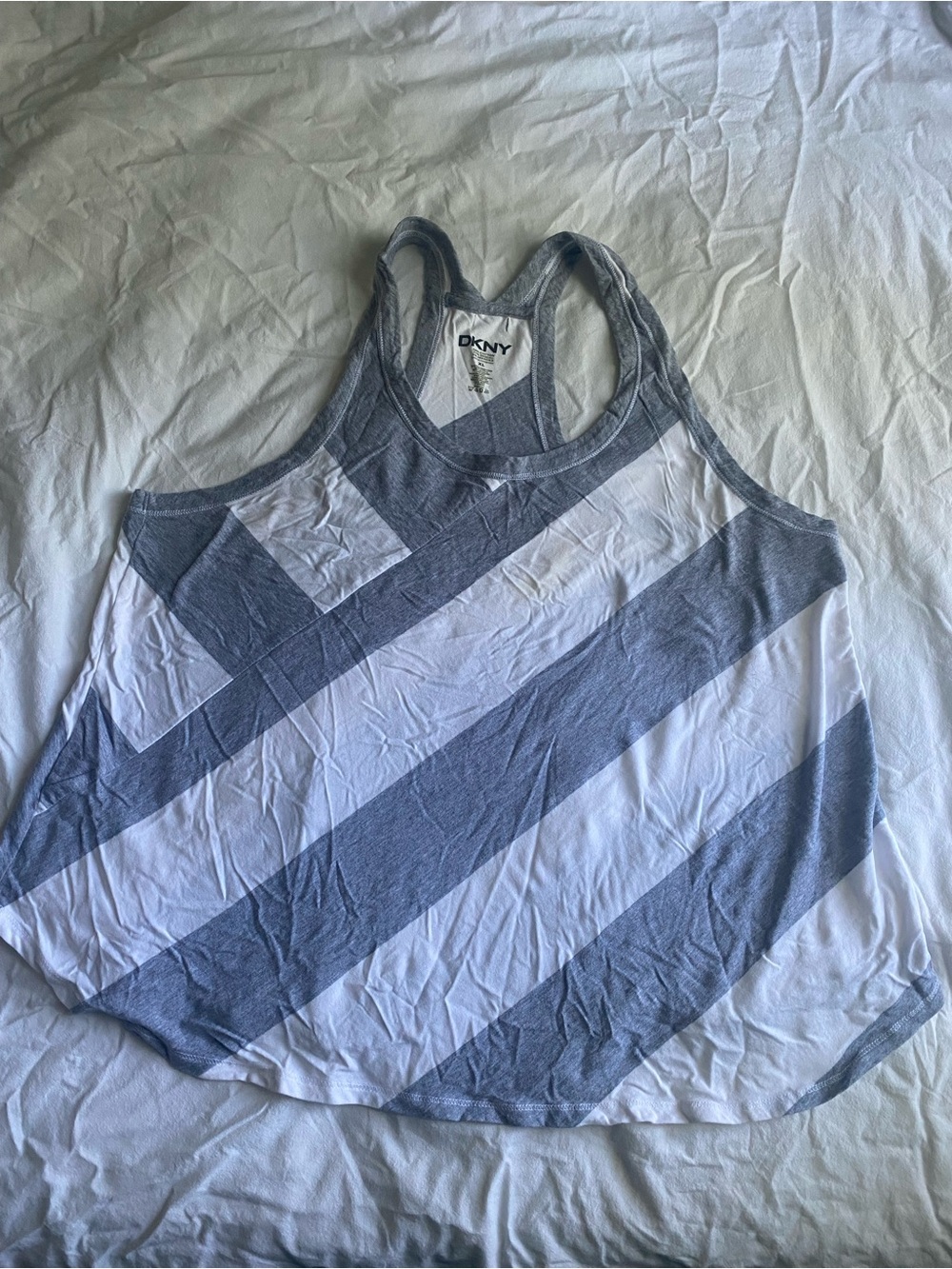 DKNY Gray and White Diagonal Stripe Racerback Tank